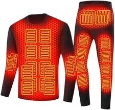 Mens Heated Thermal Underwear 28 Areas USB Electric Heating Clothing - Black 2XL