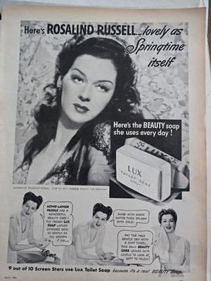 1943 Lux Soap Rosalind Russell lovely as springtime vintage original ad