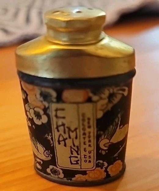 Vintage COLGATE's Cha Ming Talc SAMPLE SIZE Talcum POWDER TIN Advertising