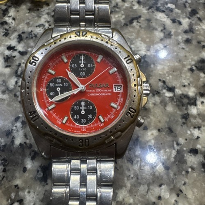 #ad #ad Men#x27;s Vintage Pulsar V657 8030 Analog Quartz Chronograph Watch 100m Untested GBP 30.00