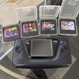 SEGA Game Gear Handheld System w/ 4 games- Black Sonic X-men Iron Man (Works)