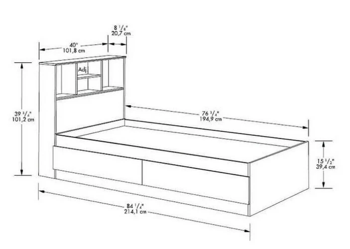 Cama de solteiro perfilada gavetas estrutura estante cabeceira plataforma contemporânea - Imagem 4 de 4