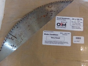 OTM 22" SAW BLADE 22 x 180 TC 1" ARBOR, APPROX 90% LIFE LEFT UST-B0083 - USED