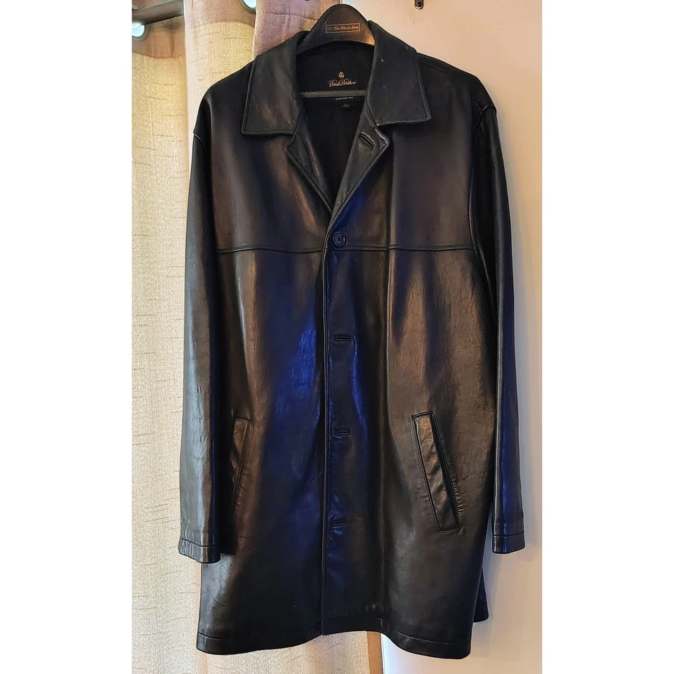 Brooks Brothers Golden Fleece Mens Leather Car Coat Jacket Black Luxury Size XL - Image 1 of 4