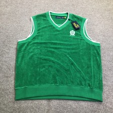 Polo Ralph Lauren Sweater Vest Mens XL Green US Open Terry V Neck Tennis