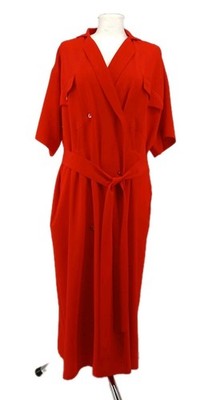 Rodier Paris Damen Kleid Gr.44 Rot Kurzarm Midi Gürtel Made In France 