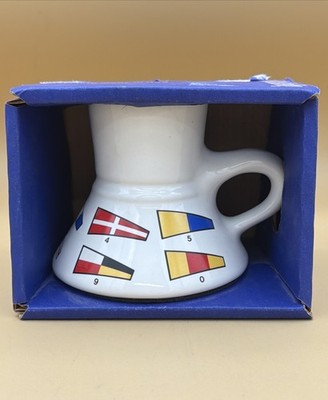 Vtg FELTMAN LANGER Nautical Signal Flags Coffee Cup Mug Porcelain No Spill NEW