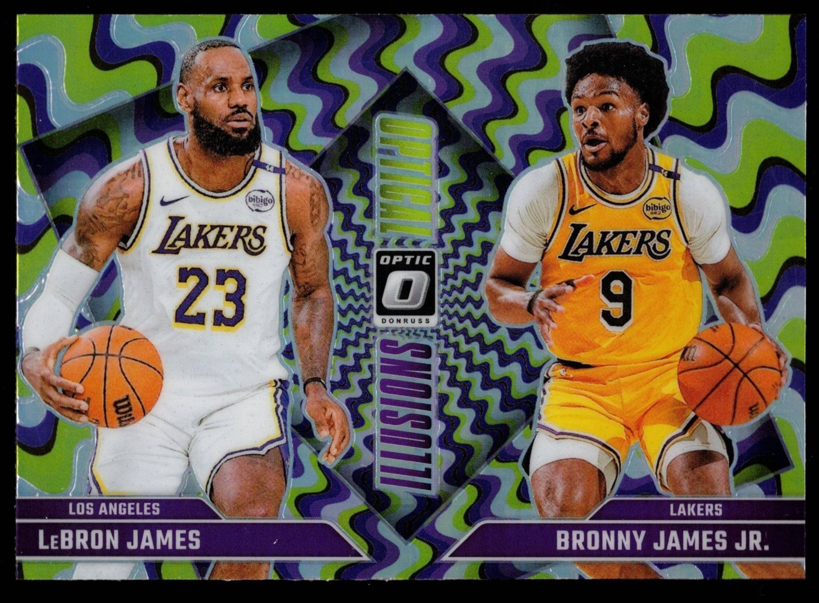 LeBron James, Bronny James 2024-25 Donruss Optic Optical Illusions Holo Prizm #2