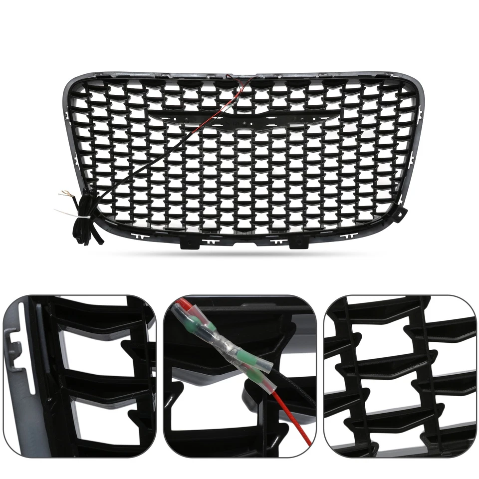 Fits 2015-2023 Chrysler 300 Black LED Front Upper Hood Grille w/white lamp - Image 2 of 4