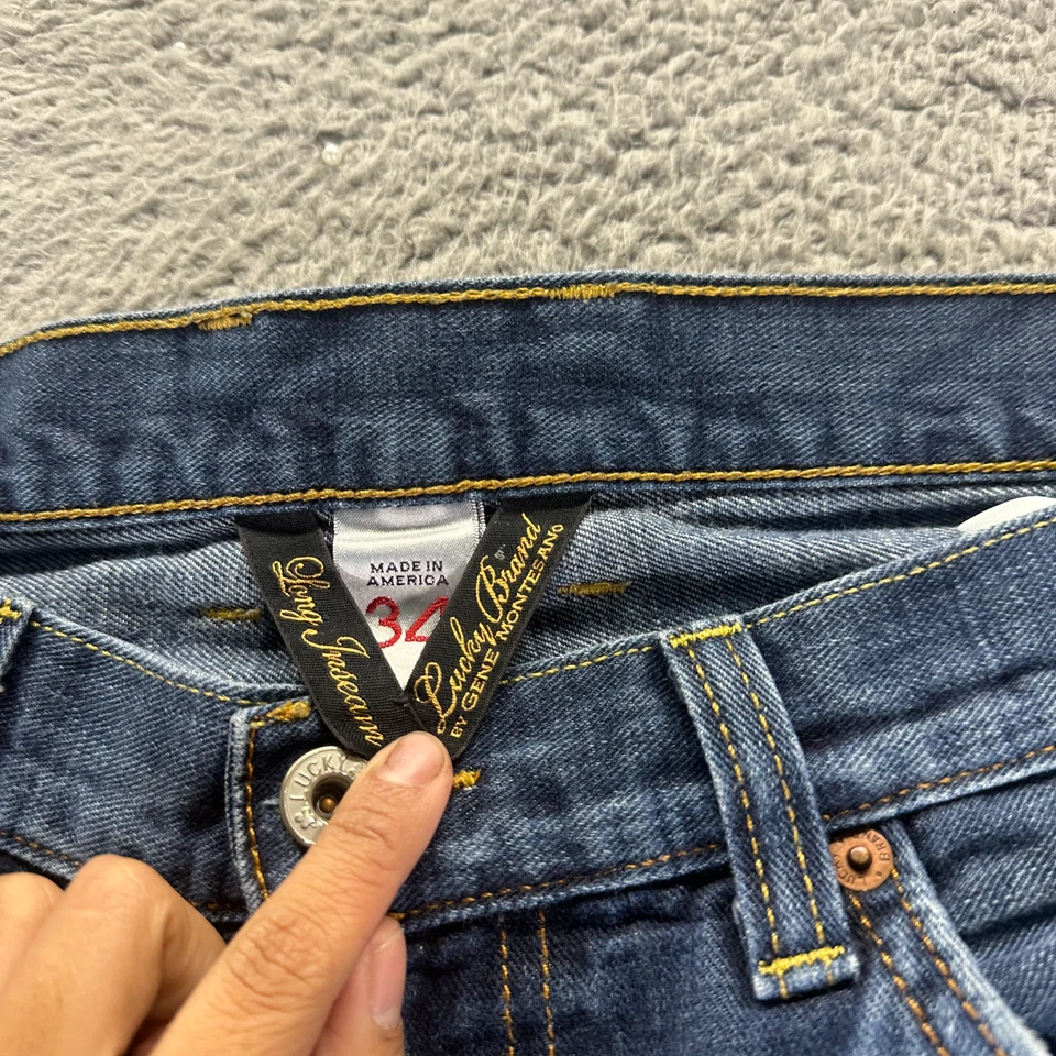 Vintage Lucky Brand Jeans Men 34x34 Blue Cotton Denim Straight Faded Made In USA - Image 3 of 4