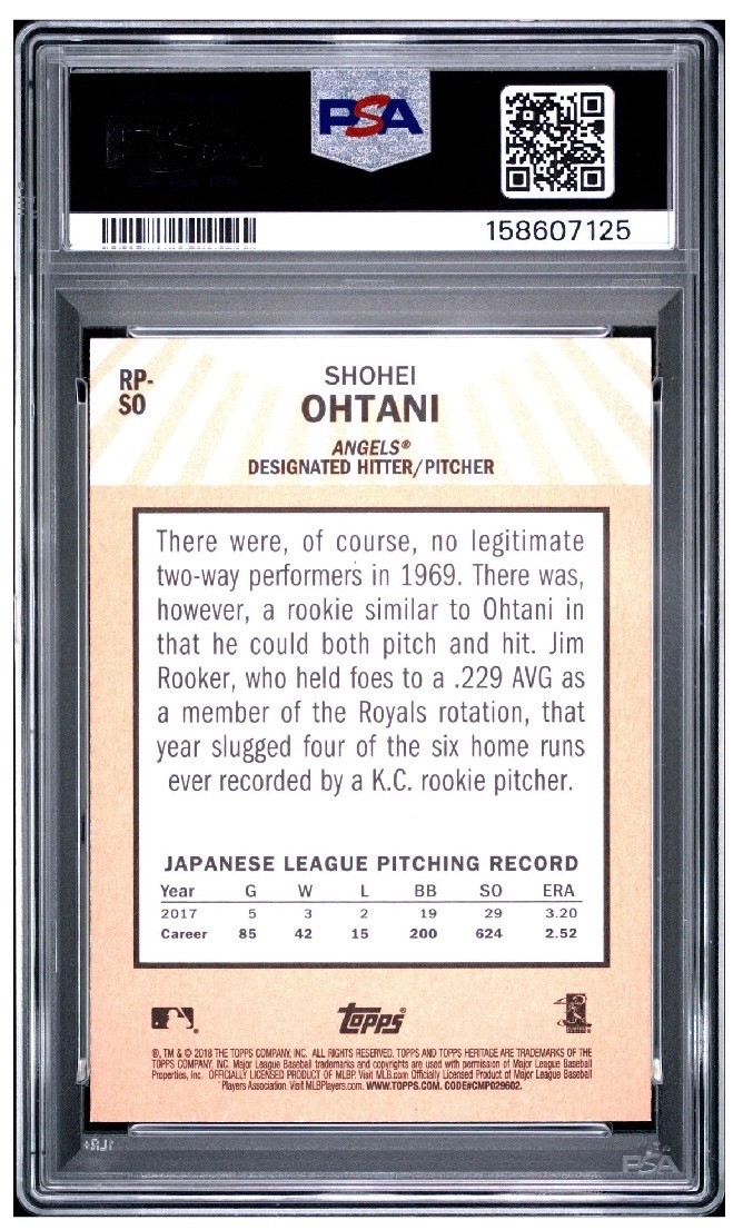 2018 TOPPS HERITAGE SHOHEI OHTANI ROOKIE PERFORMERS RP-SO PSA 9 MINT ANGELS RC view 2