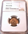 1910 S 1C NGC MS 64 RB Lincoln Cent, Better Choice Uncirculated Red Brown Penny