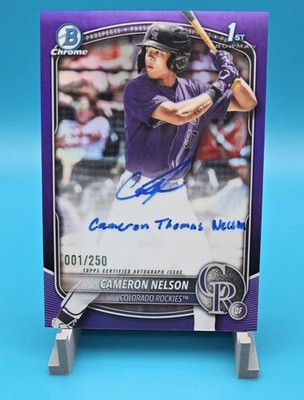 ONE-OF-A-KIND Full Name Inscription - 2025 Bowman Draft Cam Nelson Purple Auto