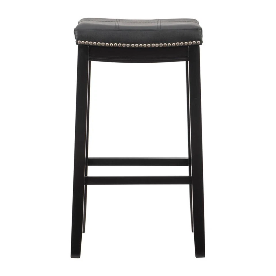Linon Claridge Backless Bar Stool Black Faux Leather Wood Frame in Black Finish - Image 3 of 4