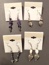Lot 4 Native American Beaded Dangle Earrings Kingman Arizona Amethyst Beads