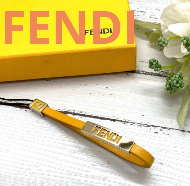 Fendi Yellow Leather Strap Bag Charm Keychain