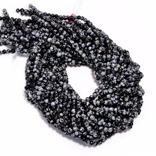 Natural Snowflake Obsidian Round Shape Smooth Beads 4X4.5 mm Strand 15" EB617
