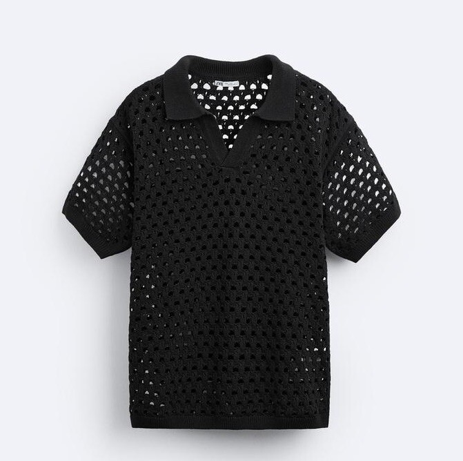 ★ZARA★ TEXTURED KNIT POLO SHIRT Zara TEXTURED WEAVE OPENWORK KNIT POLO SIZE Medium | eBay