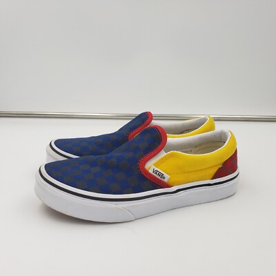 Vans Off The Wall Classic Slip On Navy, Yellow, Red Checkered Shoes Size 