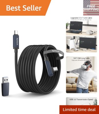 Upgraded 16FT USB 3.0 VR Cable for Oculus Quest 3/2 & Pico 4 - Stable Connection