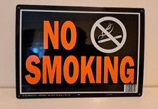 NO SMOKING SIGNS - black/orange metal - approx. 14"x10" - Hy-Ko 811