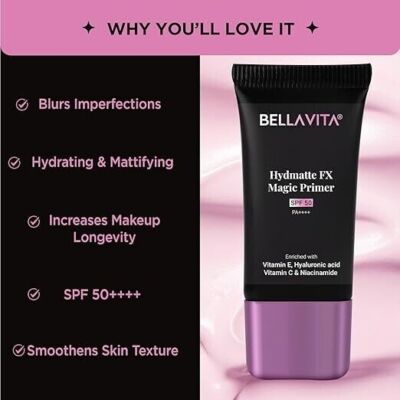 BELLAVITA Hydmatte FX Magic Primer | SPF 50 | Water-Proof  | Lightweight | 20gm.