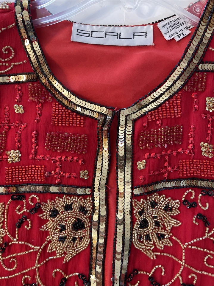 Chaqueta de fiesta SCALA Vintage Años 80 Roja Lentejuelas Talla Pequeña Grande Festiva Formal Foto 2 de 4