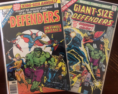 VINTAGE 1976 DEFENDERS KING SIZE ANNUAL #1 & 1975 GIANT SIZE #5! GOTG! LOT! HULK