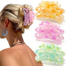 Flower Hair Claw Clips,3PCS 3.1" Big Cute Hair Clips for Women/Girls A-colorful