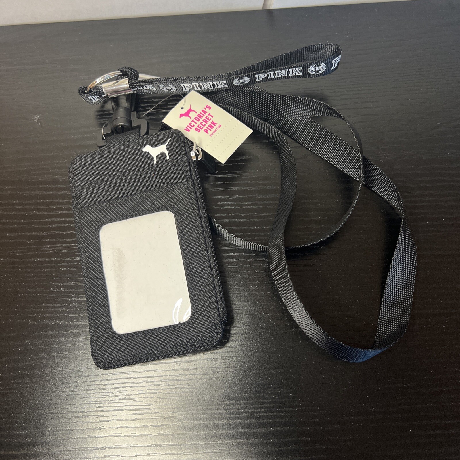 Victoria's Secret PINK Lanyard ID Holder Wallet Black Gem