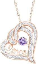 Double Heart Pendant 18" Necklace Simulated Birthstone 14K Rose Gold Plated