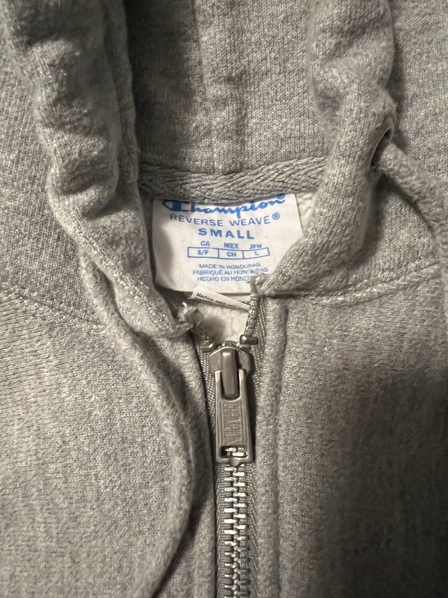 Men Unisex Reverse Weave Champion Logo Gray Full Zip Hoodie