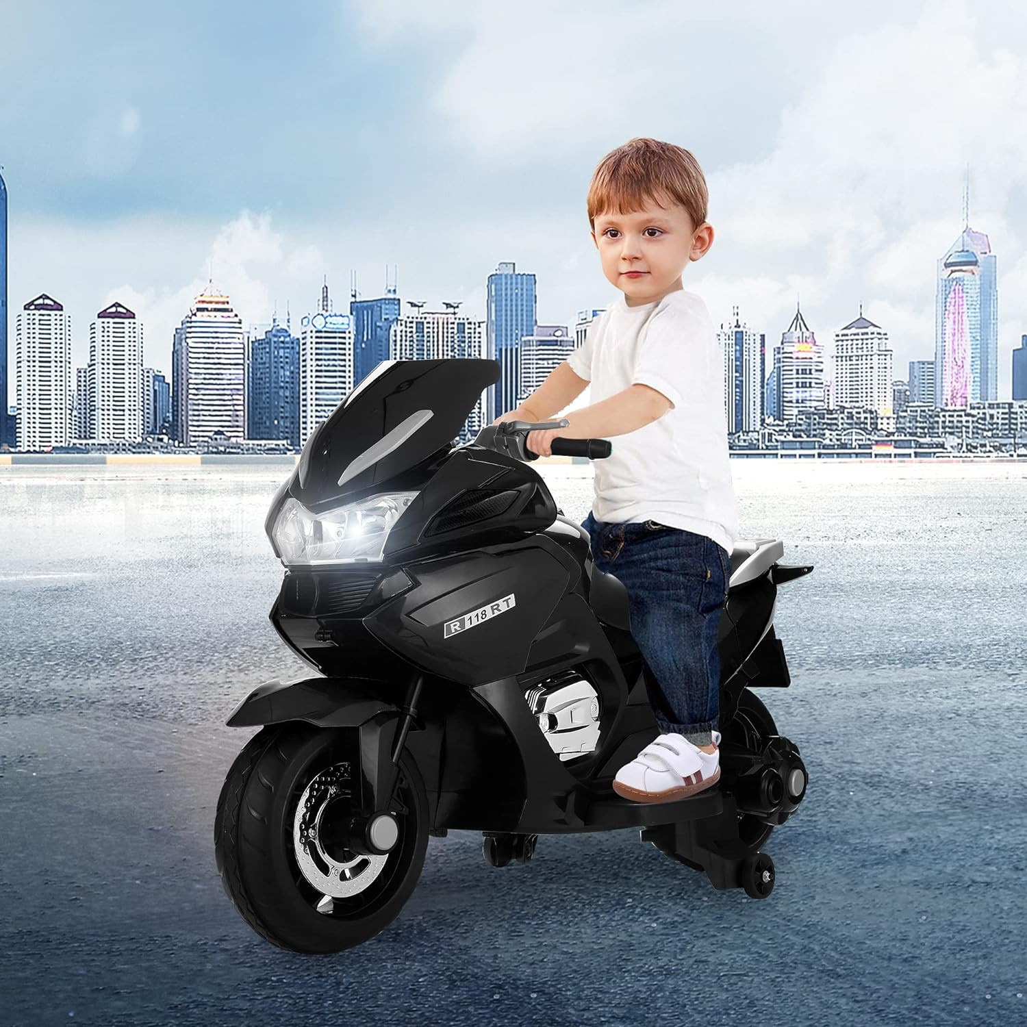 12V Kids Ride on Electric Motorcycle, Dirt Bike with Training Wheels for Toddler