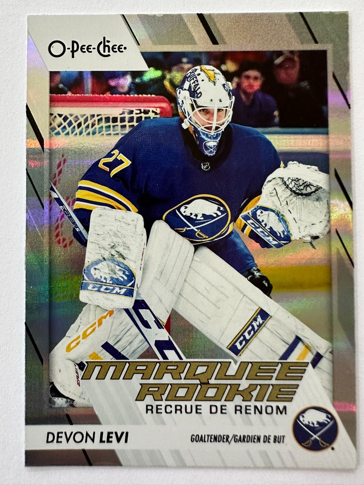 2023-24 UD O-Pee-Chee Devon Levi #576  Marquee Rookie Rainbow Foil  117/350