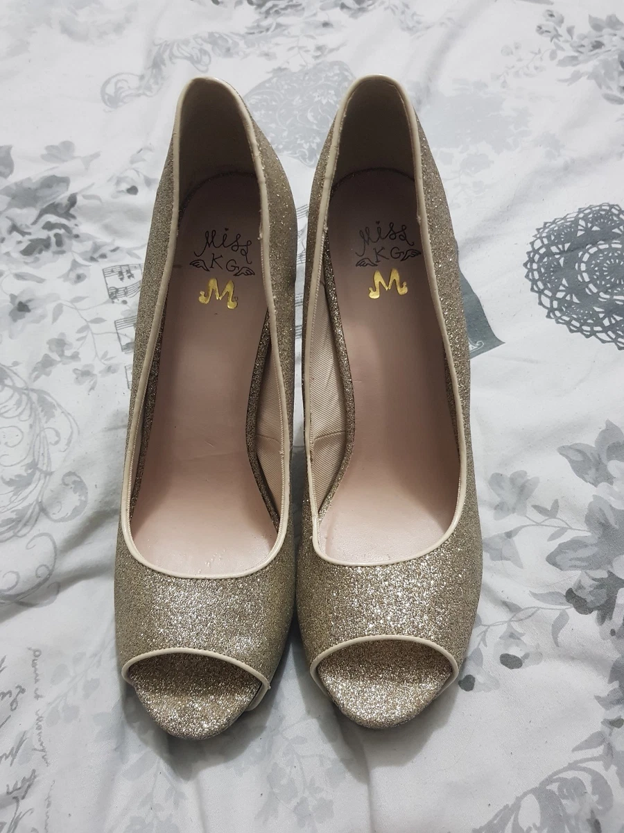 Kurt Geiger Miss KG gold glitter stiletto peep toe high heels size 7 40