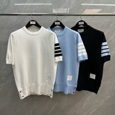 Thom Browne Men/women's Contrasting Color Round Neck Casual Knitted T-shirt