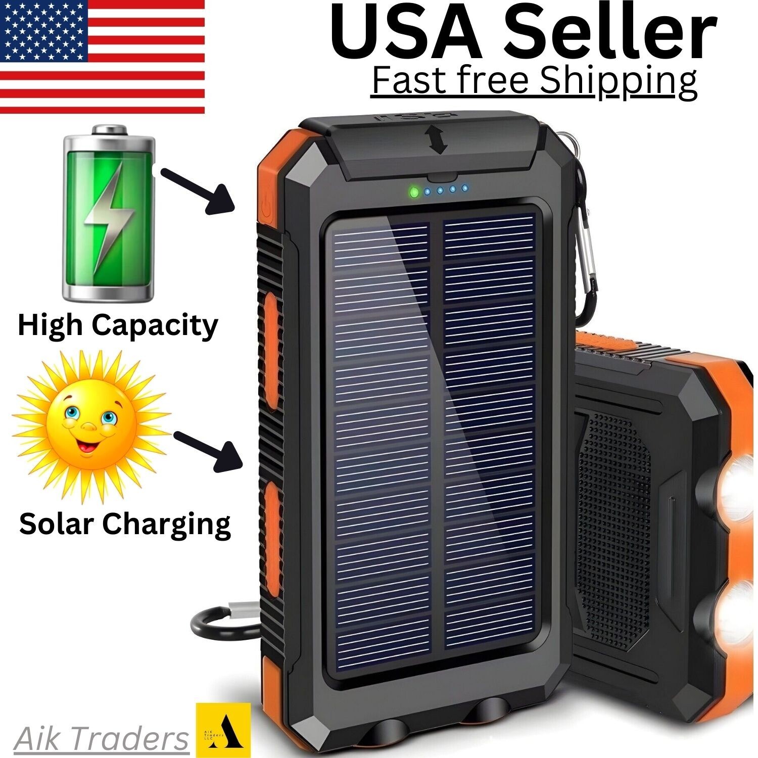 20000mAh Portable Solar Power Bank 2 USB External Battery Charger For Cell Phone