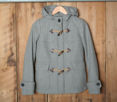 J.CREW Gray Melton Wool Blend Hooded Toggle Jacket Duffel