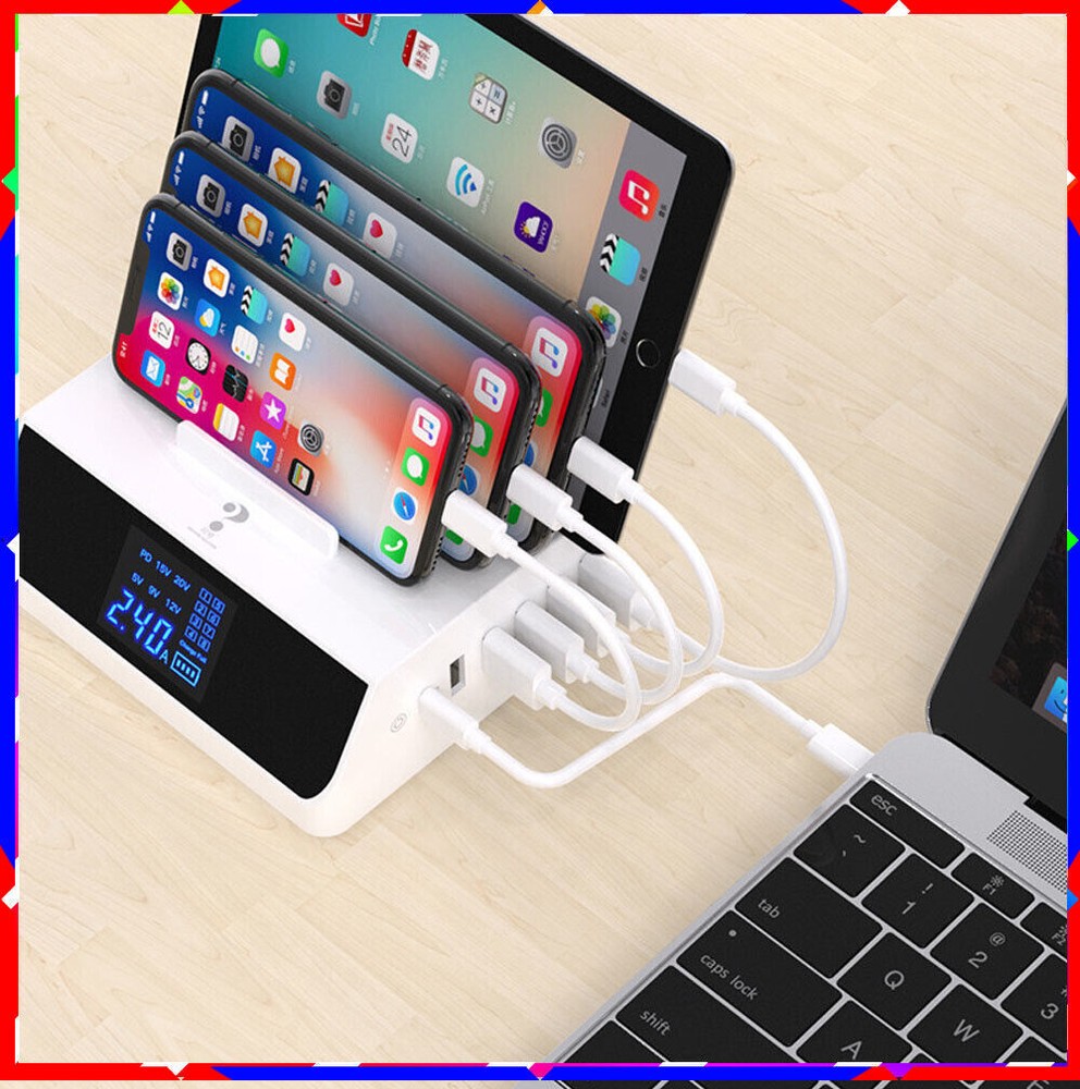 Expand connectivity with a multi-port USB hub featuring digital display and AC power adapter