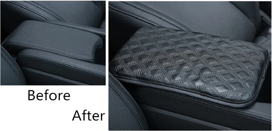 Car Black PU Leather Armrest Pad Cover Center Console Box Protecter Dustproof - Image 3 of 4