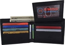 Swiss Marshall New Premium Leather Bifold Men's RFID Blocking Removable...