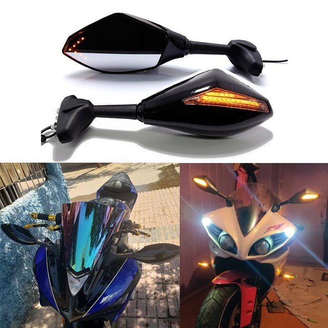 Motorcycle LED Turn Signal Rear View Mirrors For Yamaha FZ6R FZ6 YZF R1