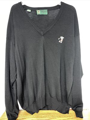 VINTAGE Bobby Jones Mickey Mouse Sweater 100% Wool, Black, V-Neck, Men's L