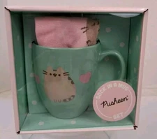 Pusheen The Cat Sock In A Mug Set Green/Teal/Turquoise & Sticker New In Box 3pcs