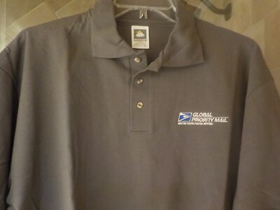 Vintage USPS Postal Service Global Priority Mail Advertise Polo Shirt Mens sz XL