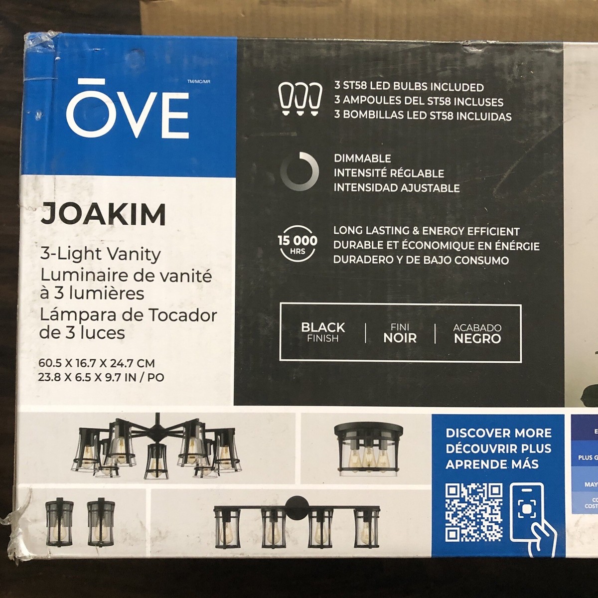 Open Box OVE Joakim 3-Light Vanity Black Finish NOB Missing Open Box OVE Joakim 3-Light Vanity Black Finish NOB Missing