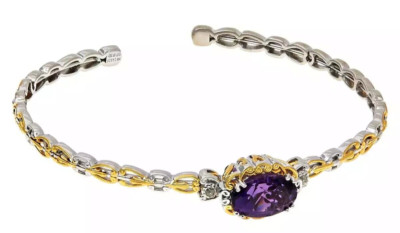 Gems by Michael Ametista Amethyst and White Zircon Flexi Cuff Bracelet Orig $313