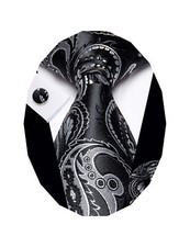 Mens Paisley Tie Woven Silk Black Tie with Pocket Square Set Formal Party Bus...