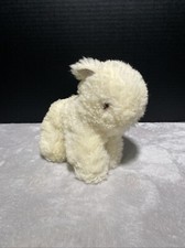 Vintage Dog Plush Soft Curly White Puppy Red Eyes Hard Body 7"L Toy Pet Lovey