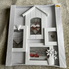 Multi Photo Picture White Frame House Decorative w/Glass 4-Inserts💖